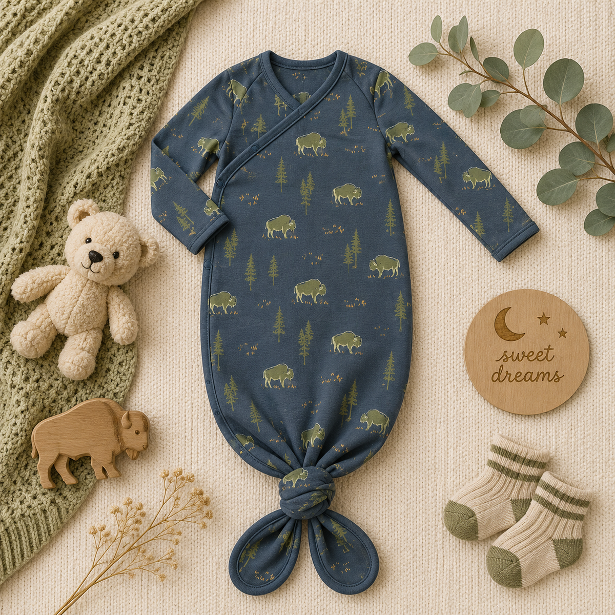 Bison Knotted Baby Gown