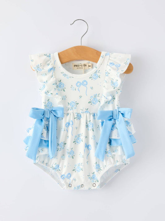 Spring Floral Romper Blue Ruffle