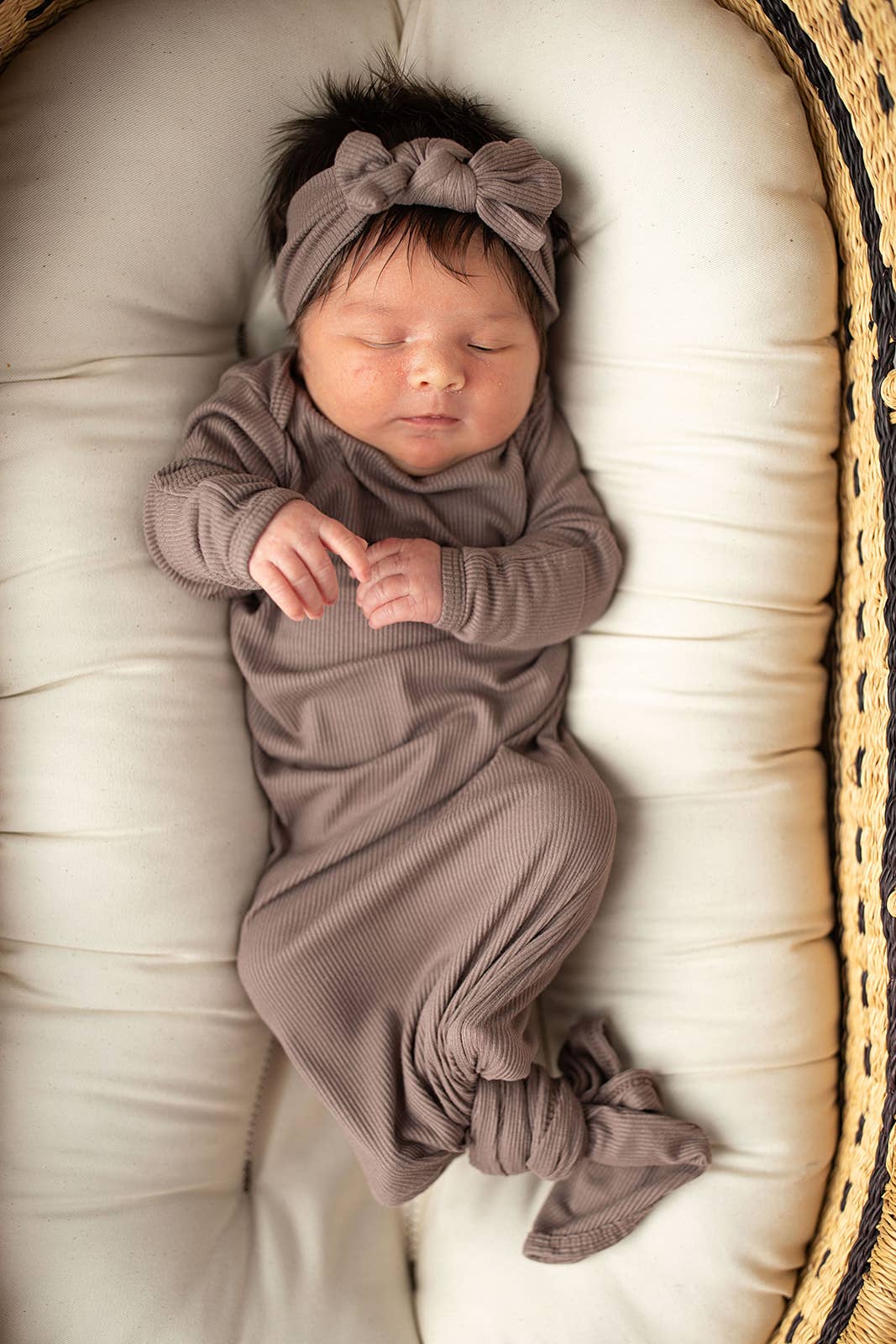 Cocoa Brown Ribbed Knotted Baby Gown