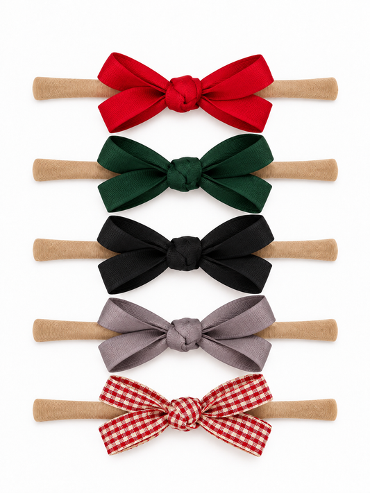 5-Pack Petite Nylon Bows, Holiday Plaid