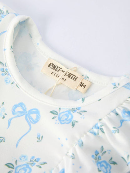 Spring Floral Romper Blue Ruffle