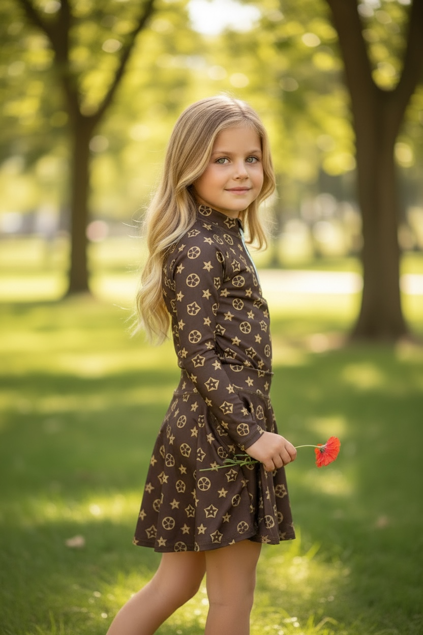 Louis inspired Hi-Performance activewear long sleeve top & skort