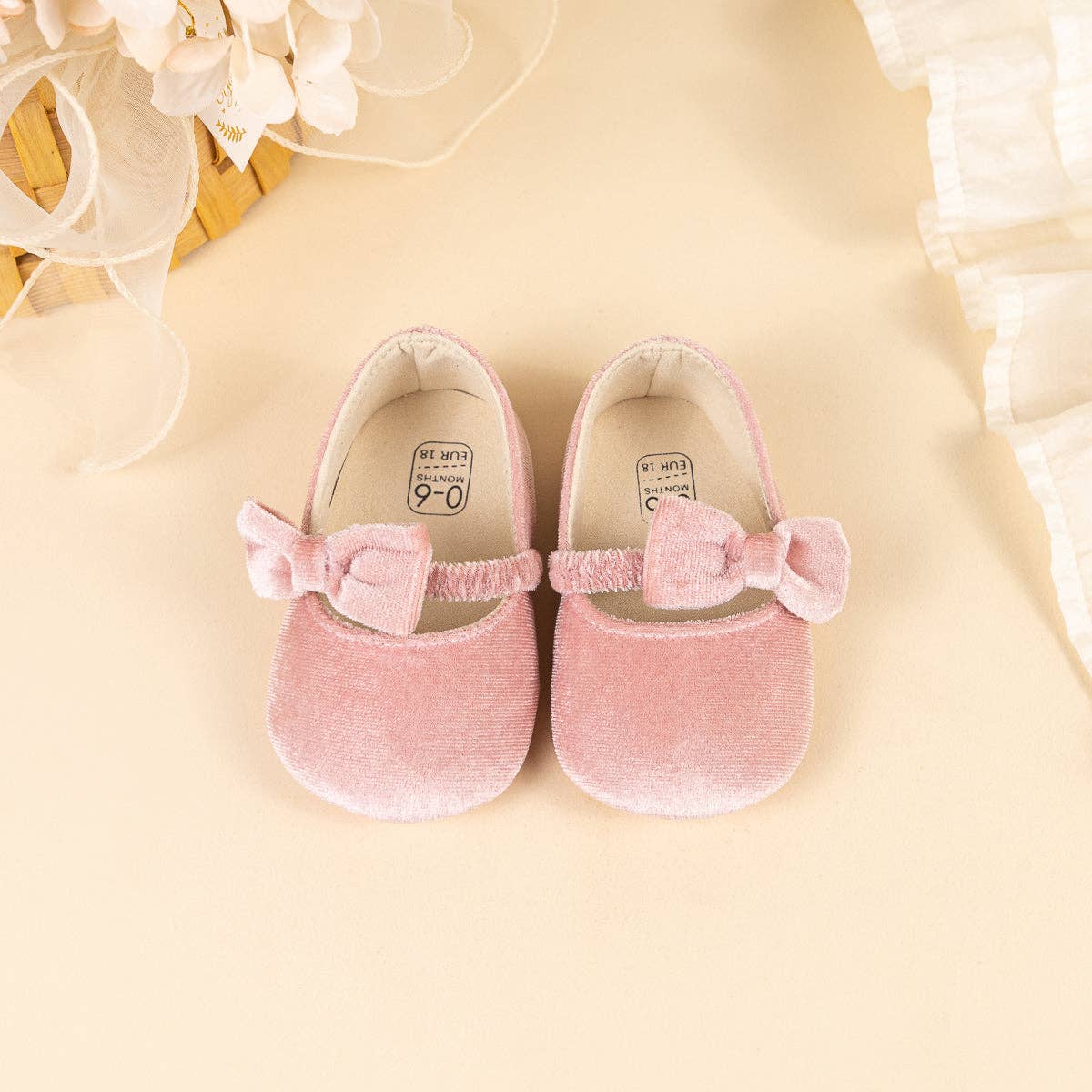 Pink bow Velvet baby shoes