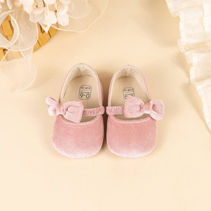Pink bow Velvet baby shoes