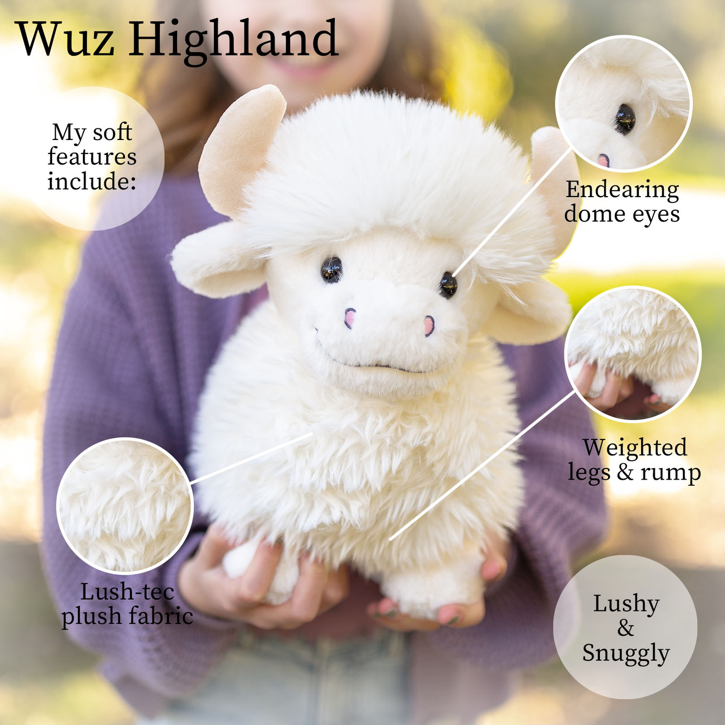 World's Softest Lushee 16 inch - Wuz Highland Cow Std/Wht