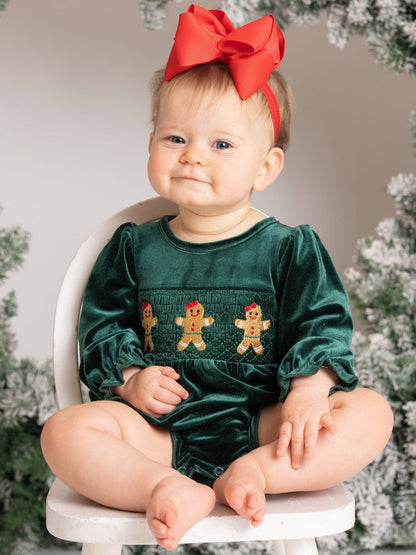 Deep Emerald Gingerbread Velvet Romper