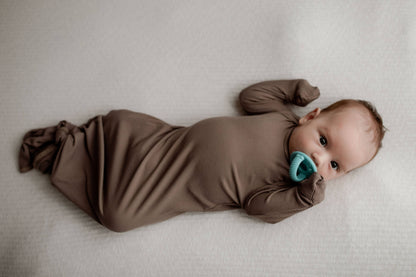 Cocoa Brown Ribbed Knotted Baby Gown