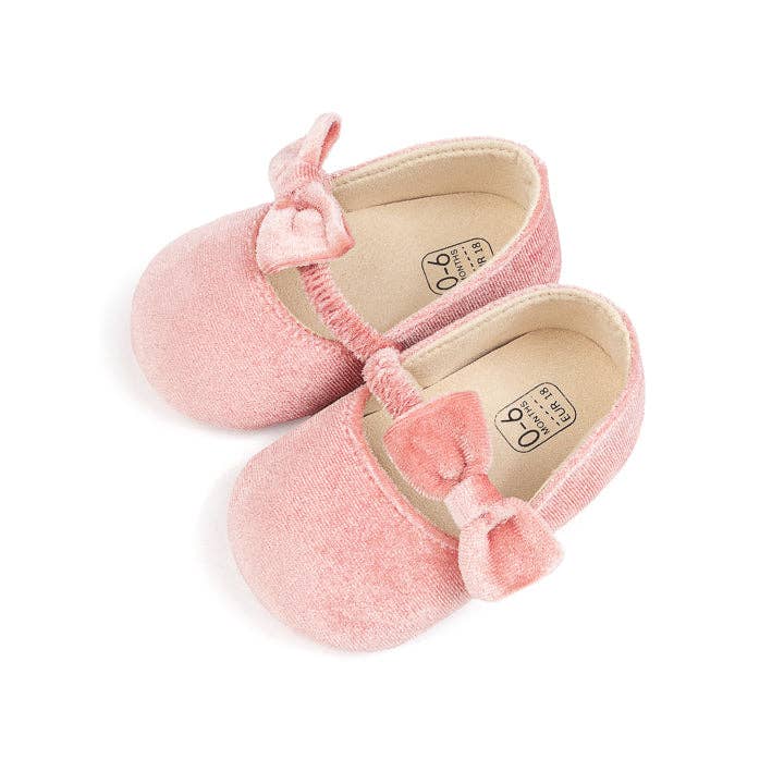 Pink bow Velvet baby shoes