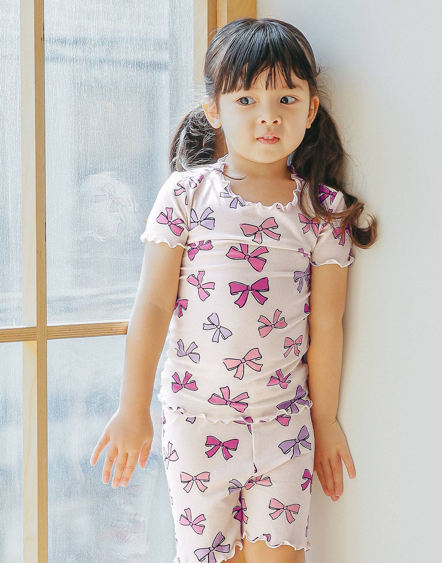 Shirring-Ribbon Bamboo Short Sleeve PJs