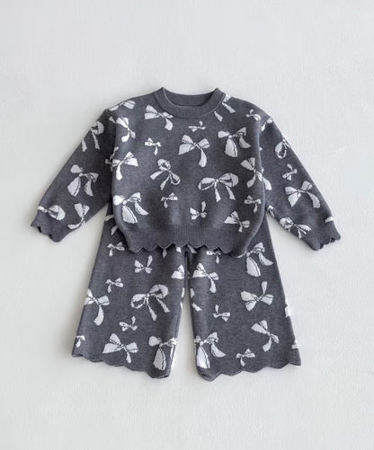 Cozy Knit Grey Bow Set