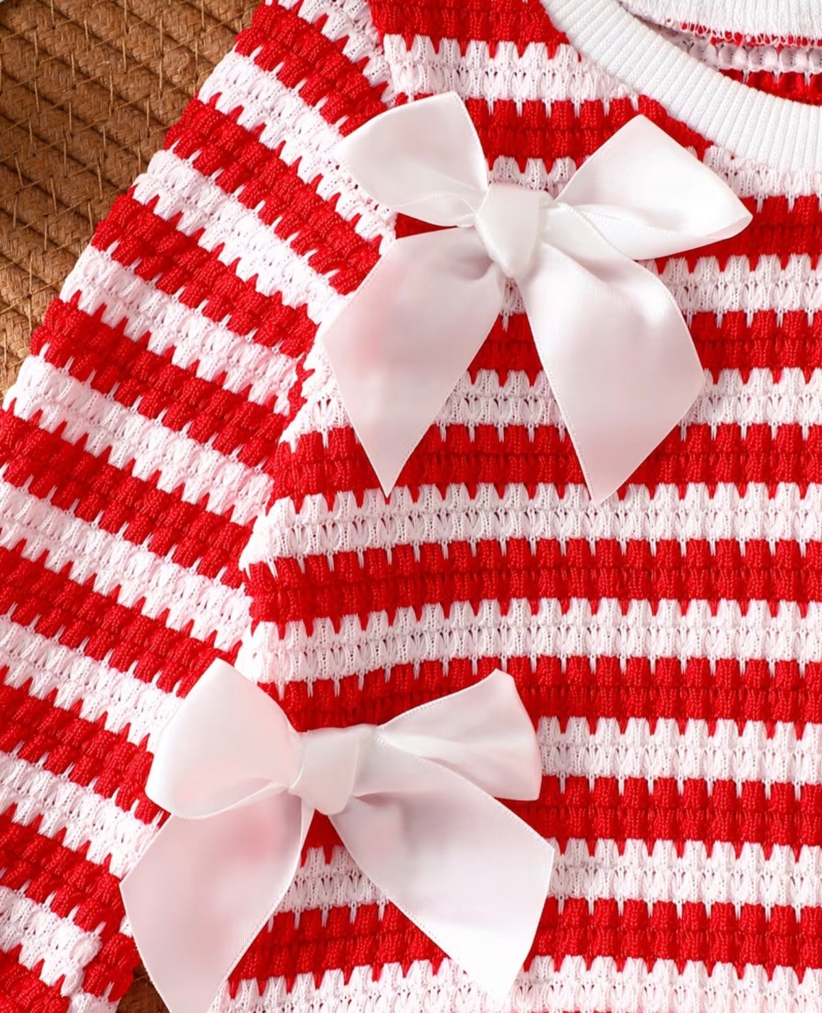 Girls Striped Xmas Bow Set
