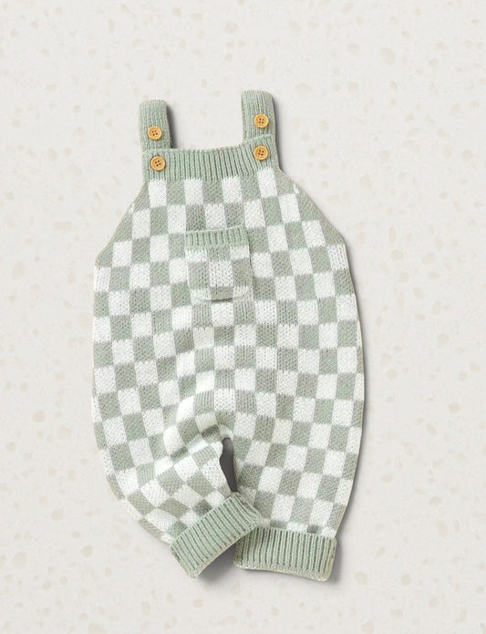 Knit Checkerboard Overalls