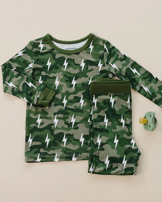 Long Sleeve Bamboo Set | Green Camo Bolts