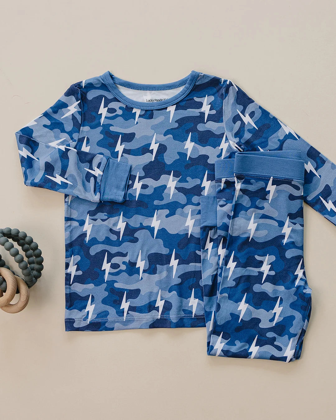 Blue Camo Bolts Bamboo Long Sleeve Set