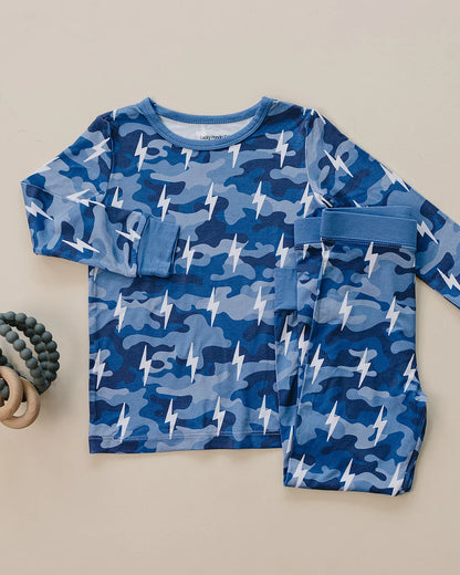 Blue Camo Bolts Bamboo Long Sleeve Set