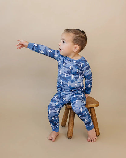 Blue Camo Bolts Bamboo Long Sleeve Set