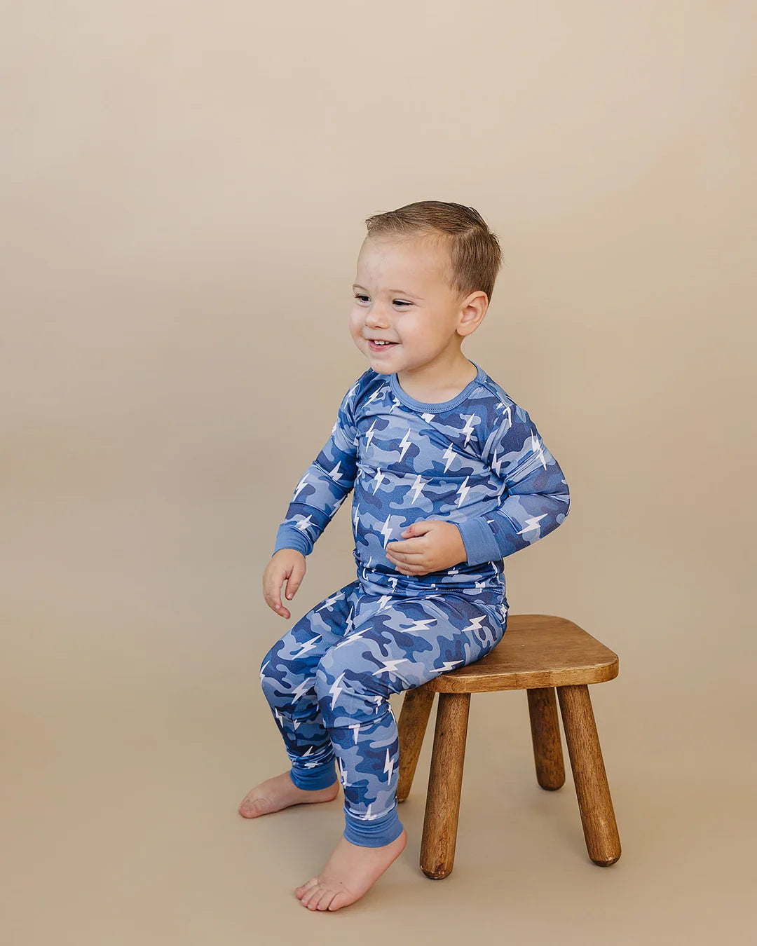Blue Camo Bolts Bamboo Long Sleeve Set