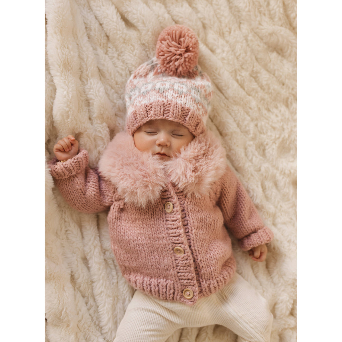 Fur Collar Rosy Cardigan Sweater
