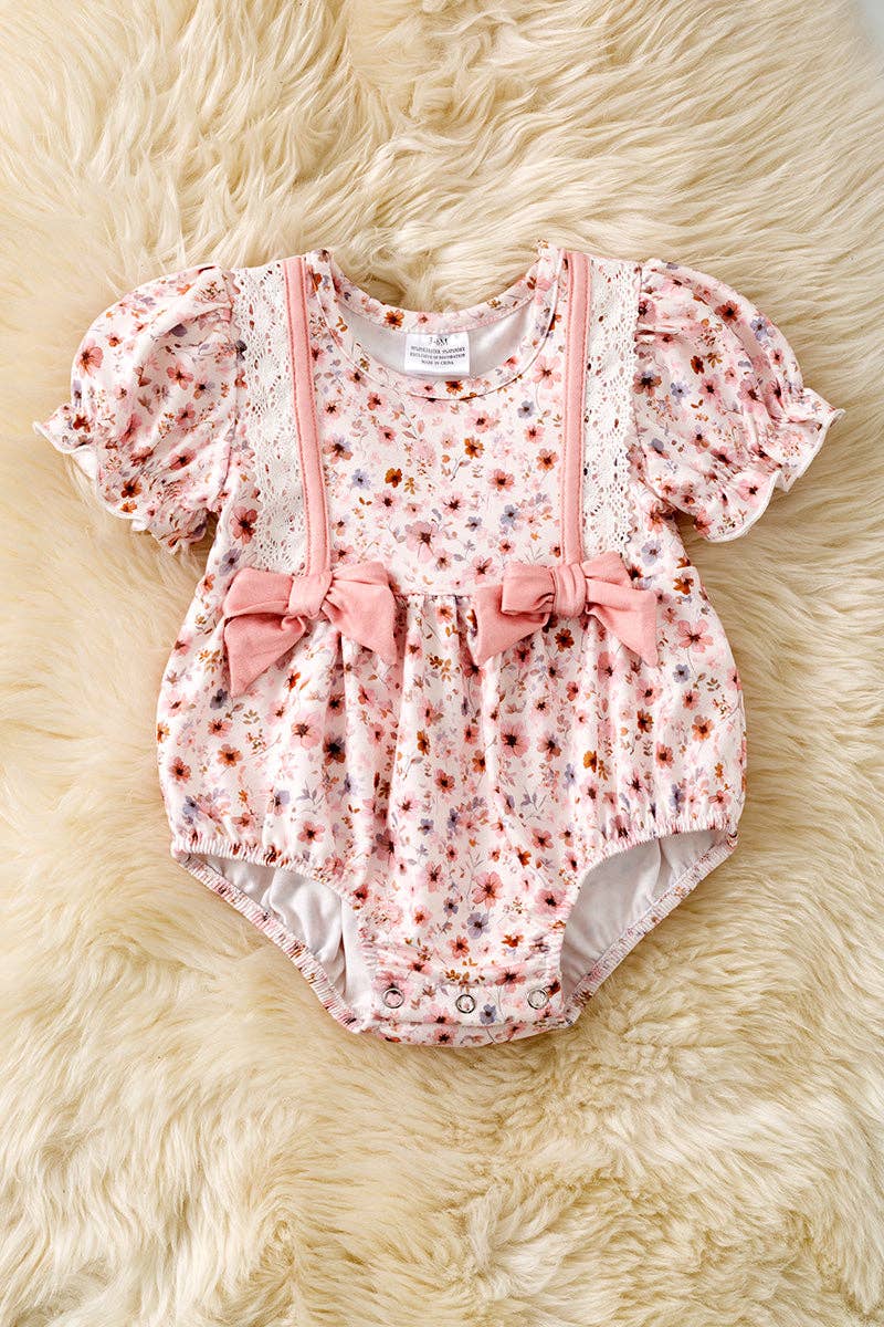 Ditsy floral baby romper with front bows