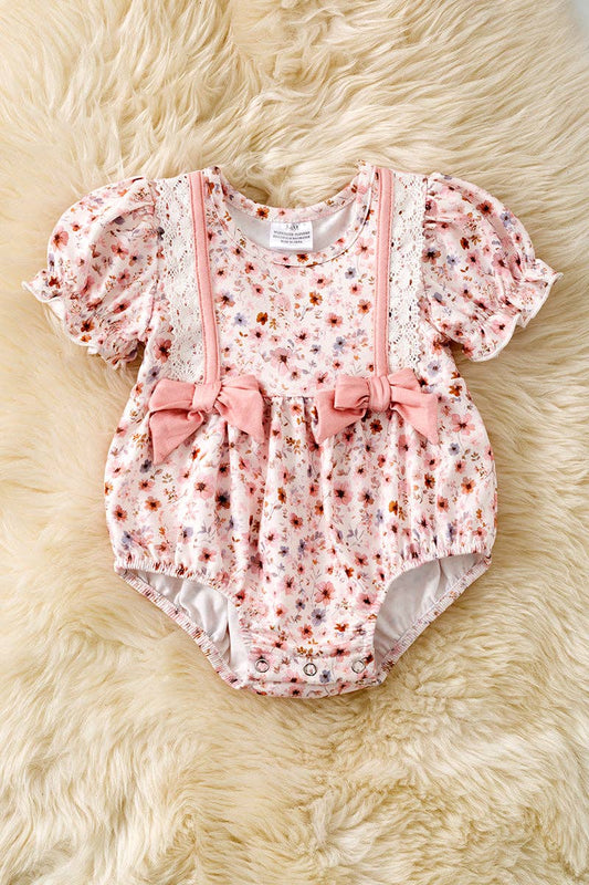 Ditsy floral baby romper with front bows