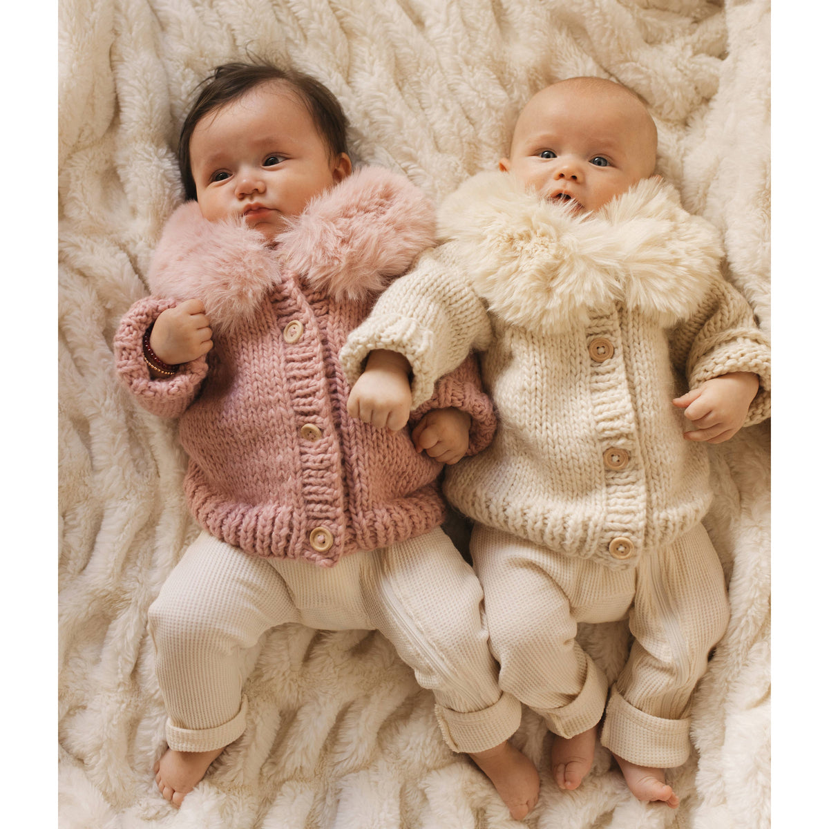 Fur Collar Natural Cardigan Sweater