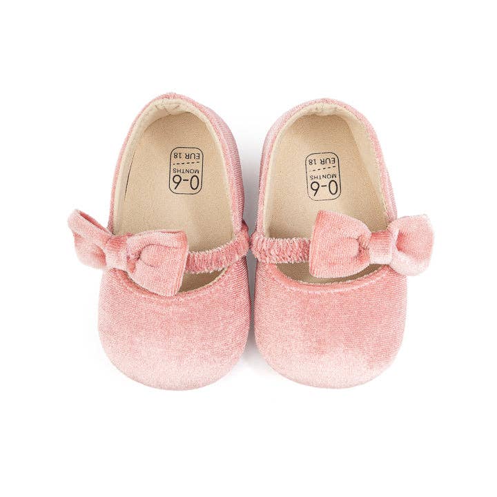 Pink bow Velvet baby shoes