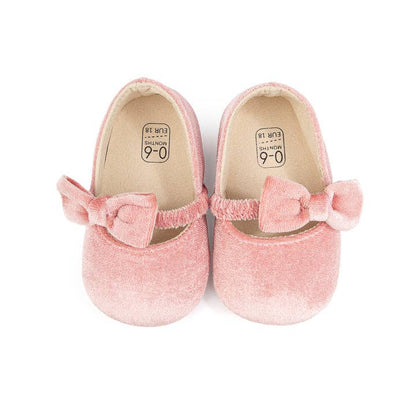 Pink bow Velvet baby shoes