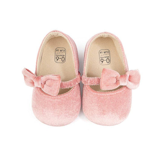 Pink bow Velvet baby shoes