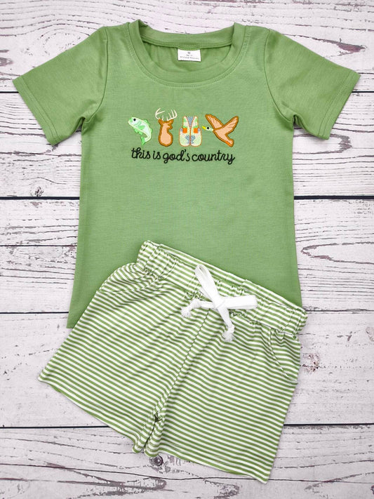 Green Appliqué Hunting Set