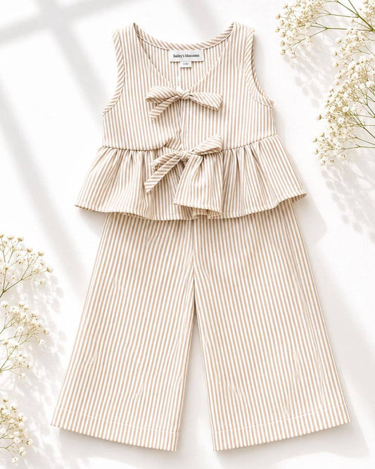 Tie Front Two-Piece Set - Oat Milk Pinstripe