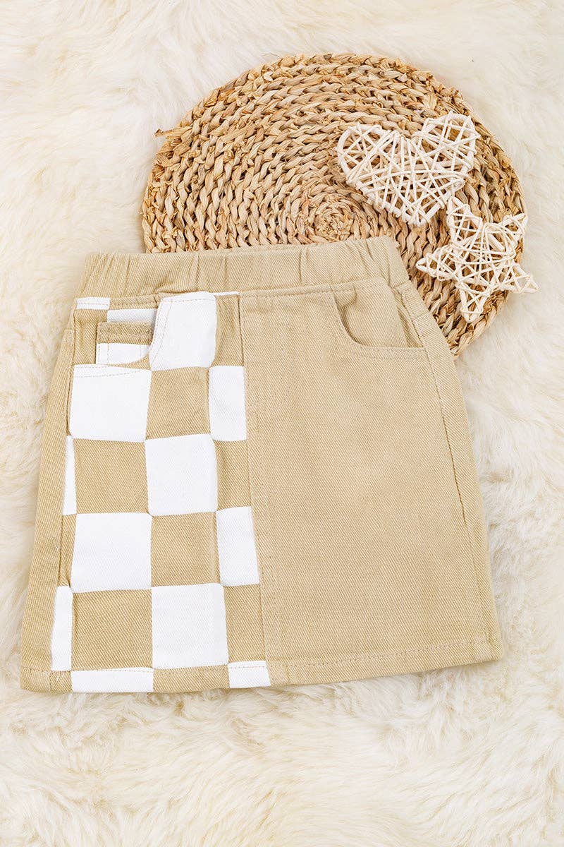 Ivory Checkered Denim Skirt