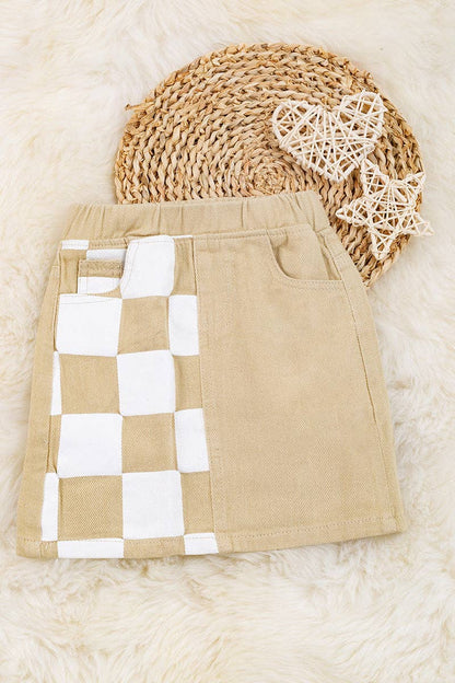 Ivory Checkered Denim Skirt