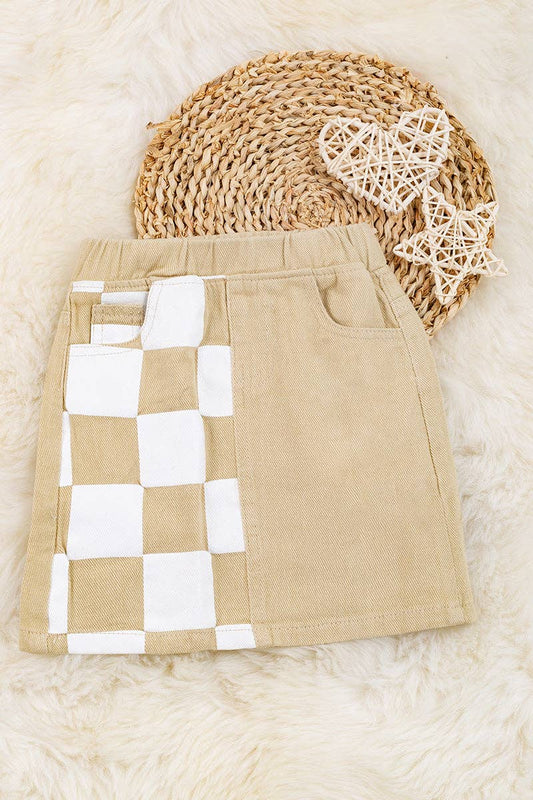 Ivory Checkered Denim Skirt