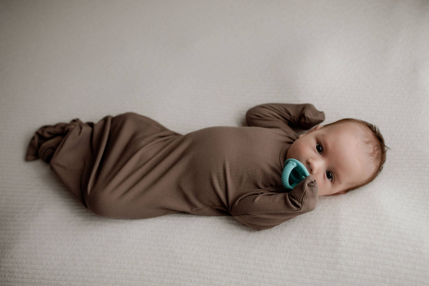 Cocoa Brown Ribbed Knotted Baby Gown