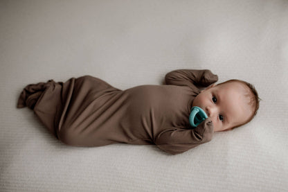 Cocoa Brown Ribbed Knotted Baby Gown