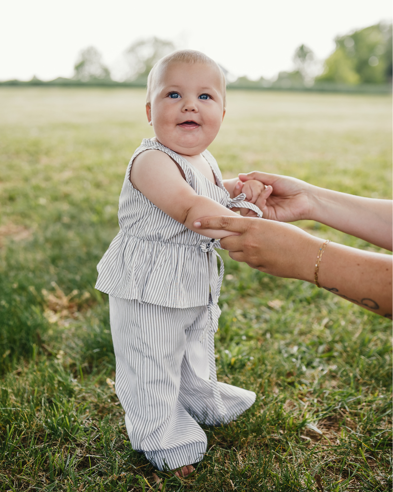 Tie Front Two-Piece Set - Oat Milk Pinstripe