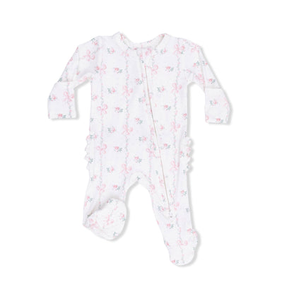 Dainty Buds and Bows - 2 Way Ruffle Back Zipper Footie