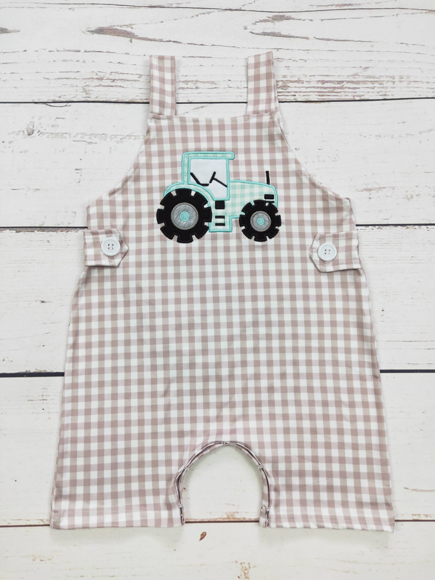 Tractor Appliqué Checkered Romper
