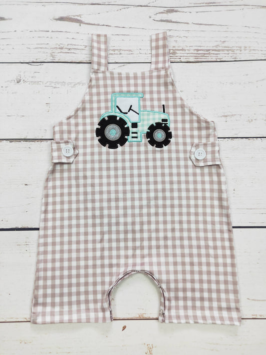 Tractor Appliqué Checkered Romper