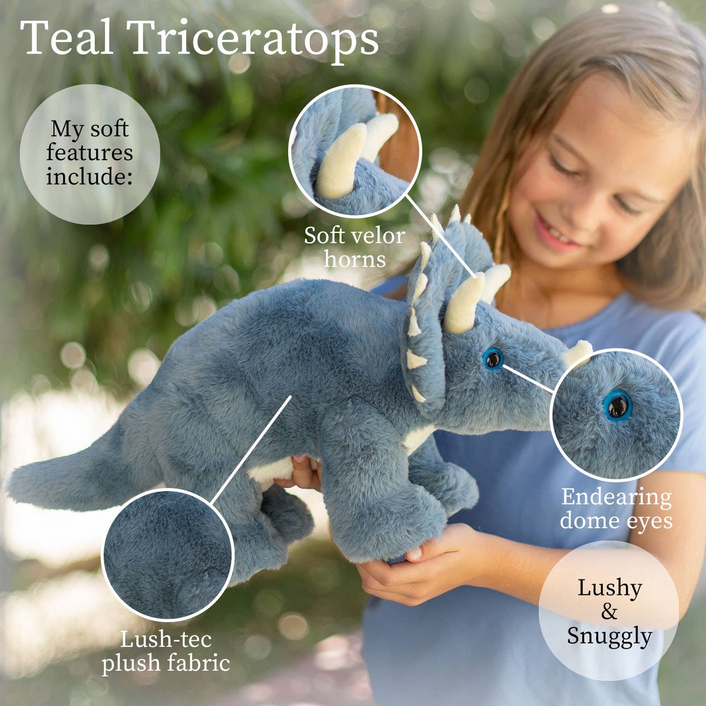 World's Softest 16" Large Lushees Teal Triceritops Plush Toy