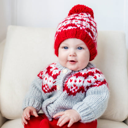 Fairisle Red Cardigan Sweater for