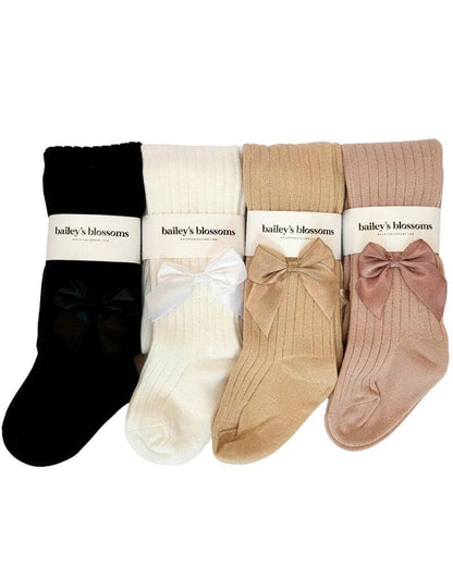 Ribbed Satin Bow Tights