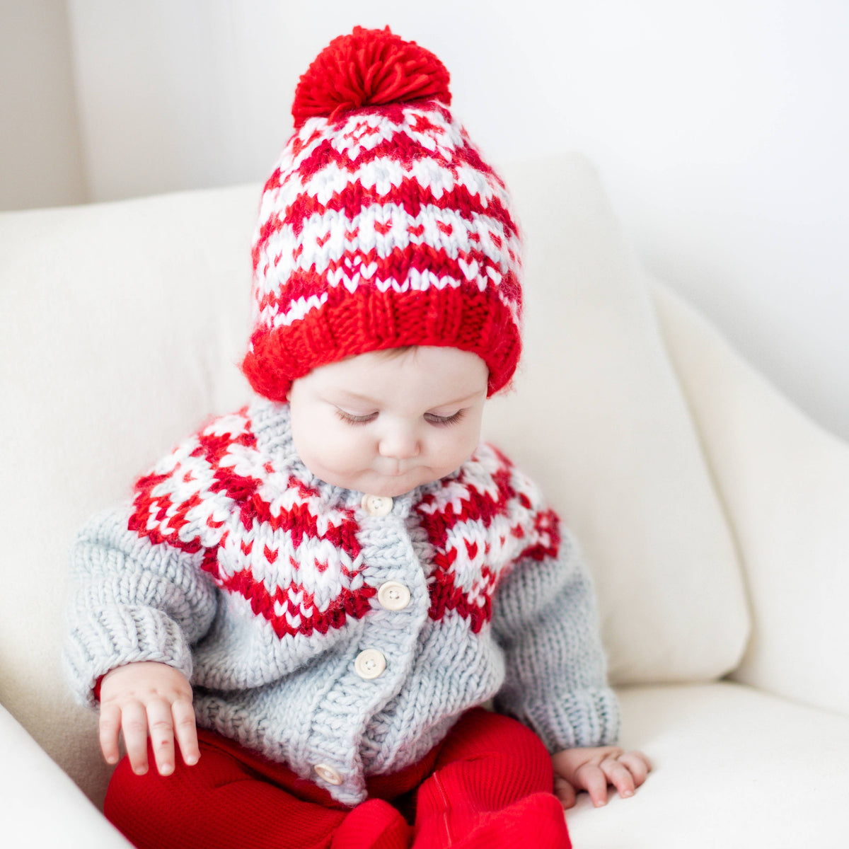 Fairisle Red Cardigan Sweater for