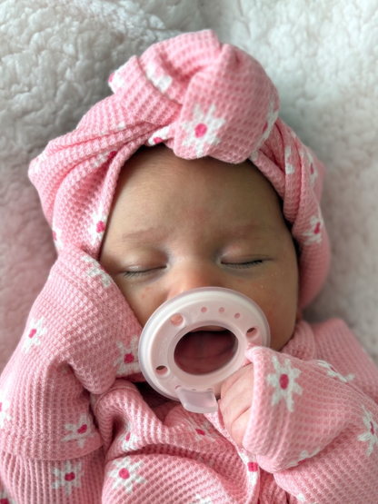 Organic Waffle Turban Headband, Pink Flower