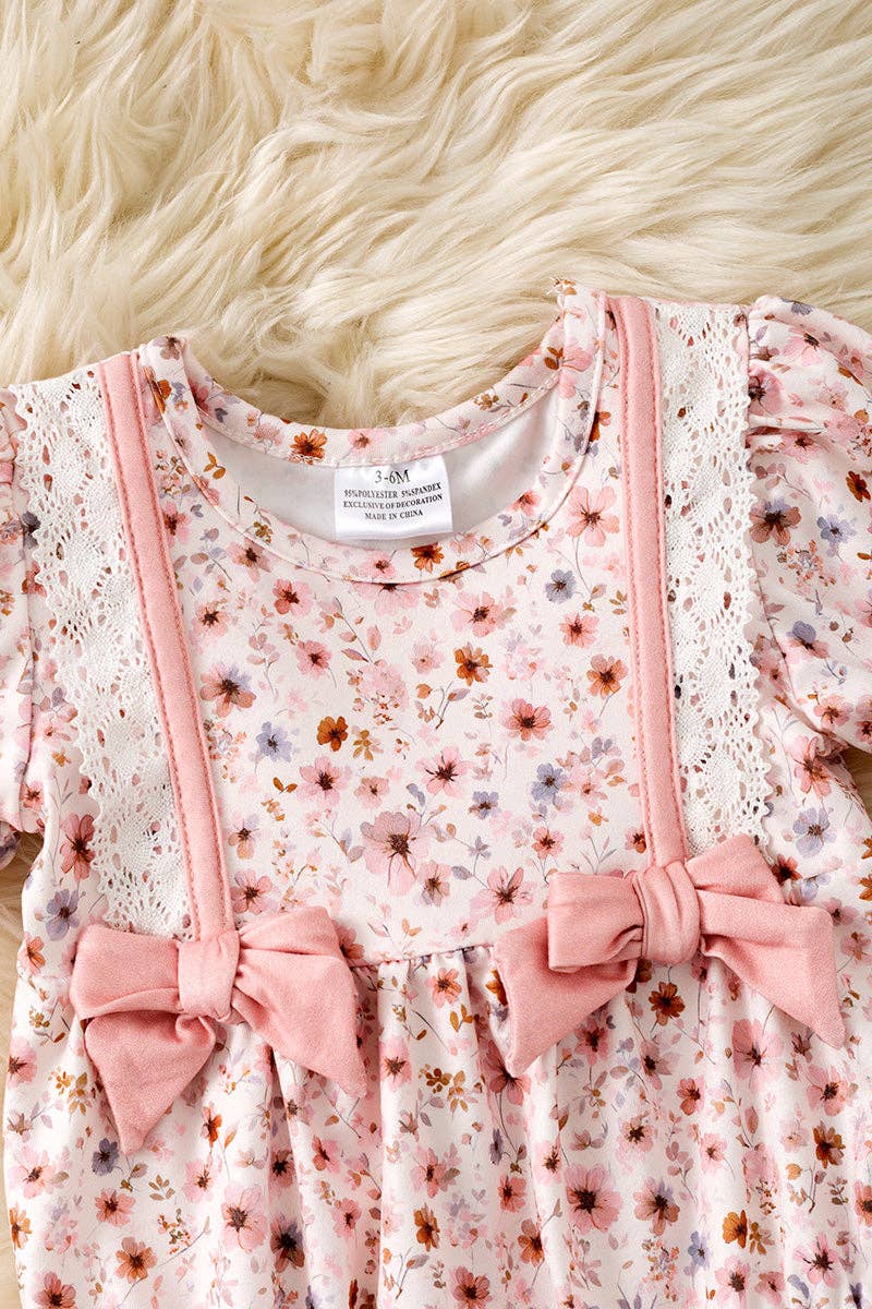 Ditsy floral baby romper with front bows