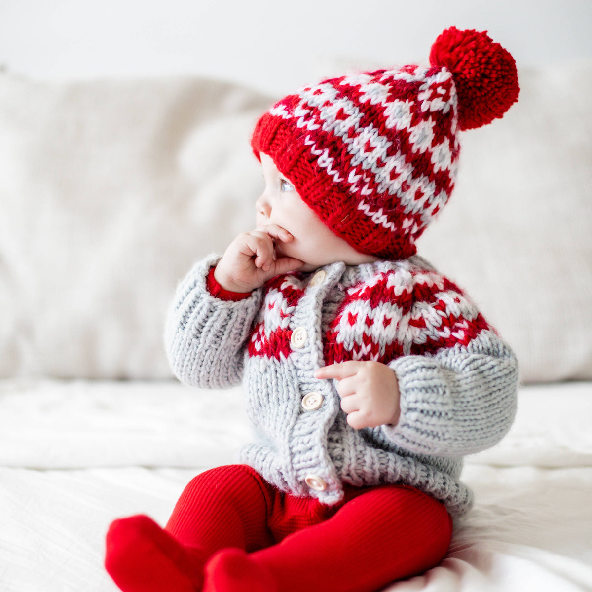 Fairisle Red Cardigan Sweater for