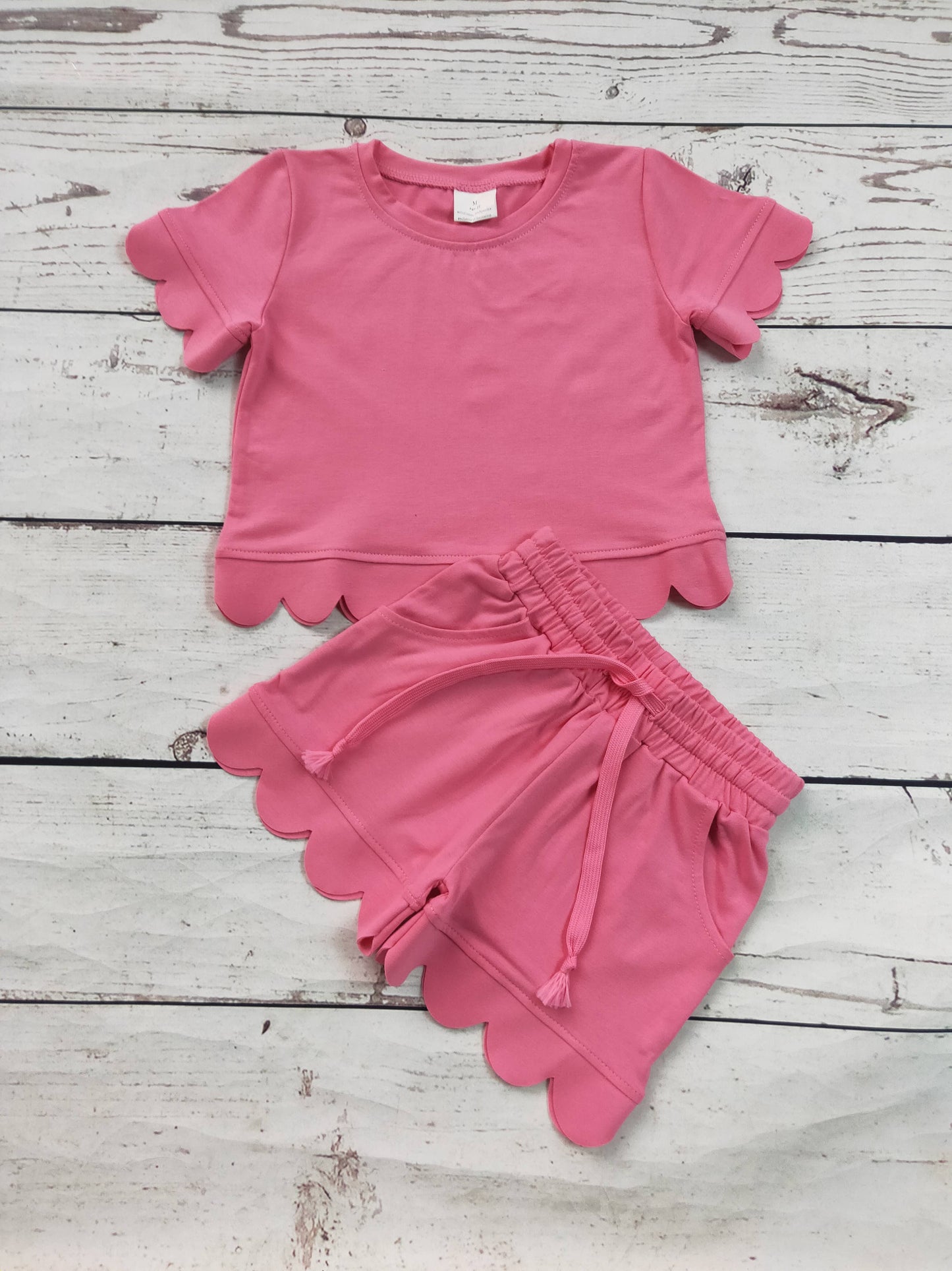 Girls Pink Scallop Shorts Set