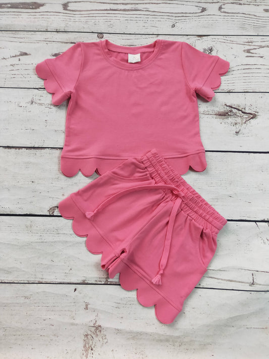 Girls Pink Scallop Shorts Set