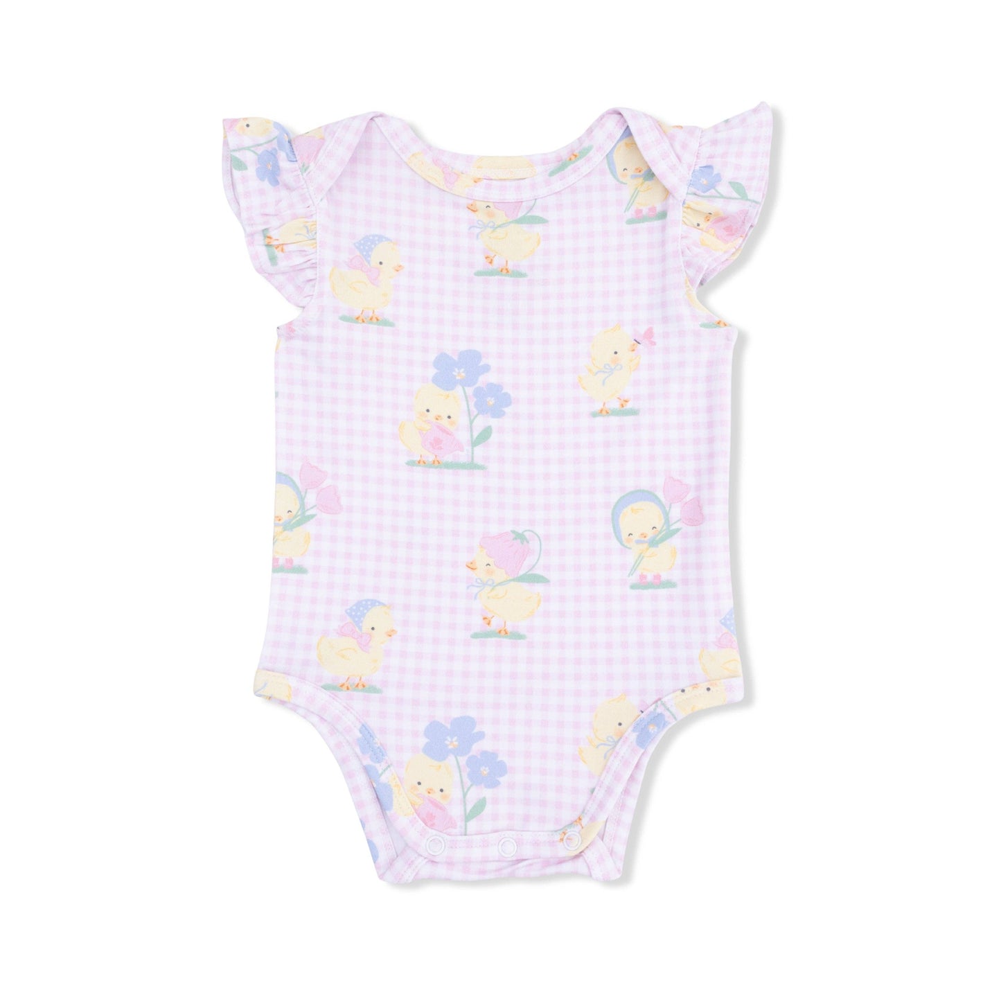 Vintage Spring Ducklings Pink - Ruffle Sleeve Bodysuit