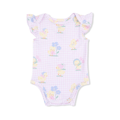 Vintage Spring Ducklings Pink - Ruffle Sleeve Bodysuit